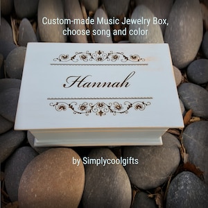 Name Jewelry Box - Name Music Box - custom-made, name engraved music jewelry box, choose song and color, add personalized message, birthday