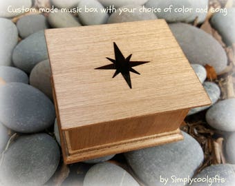 music box, wooden music box, custom made music box, star music box, personalized music box, musical box, shining star