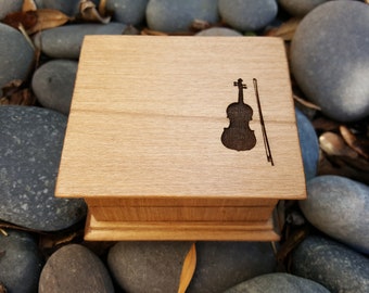 Custom music box with violin engraved on the top with your choice of color and song, personalized music box by Simplycoolgifts