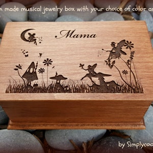 fairy, fairies, music box, jewelry box, wooden jewelry box, custom music box, musical jewelry box, gift for Mom, Mama, personalized gift