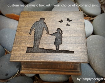 My Little Girl - Engraved Music Box - Wooden Music Box with dad and daughter image with butterflies, Butterfly Kisses, Easter gift idea