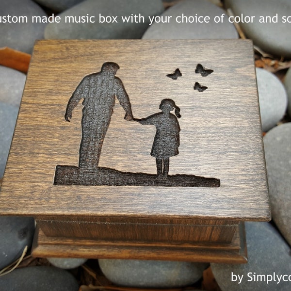 My Little Girl - Engraved Music Box - Wooden Music Box with dad and daughter image with butterflies, Butterfly Kisses, Easter gift idea