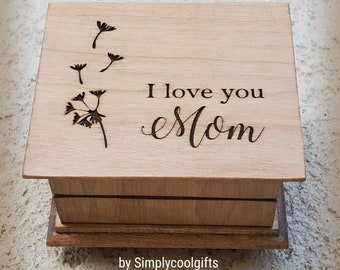 Mother's day box - Mom Music Box - I love you Mom with your color and song choice, Mother of the Bride gift, Custom engraved music box