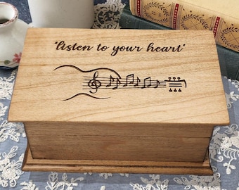 Music Box Choose Your Song – Listen to Your Heart Engraved Wooden Keepsake, Inspirational Gift for Music Lovers