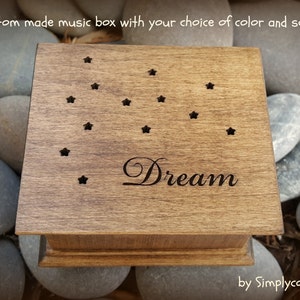 music box, wooden music box, custom made music box, moon and stars music box, dream, personalized gift, star, valentine&#39;s day, graduation