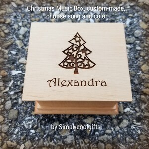 Christmas Tree Music Box with your name engraved on top, choose your color and song