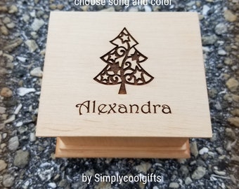 Christmas Tree Box - Music Box with your name engraved on top, choose your color and song