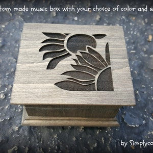 music box, wooden music box, custom made music box, sunflower, flower, personalized music box, music box shop, flower girl gift