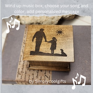 Daddy&#39;s Girl Box - Engraved Music Box - Wooden Music Box with dad and daughter image with butterflies, You are my sunshine, Easter gift idea
