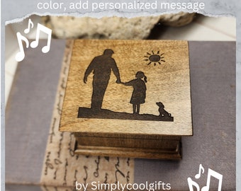 Daddy's Girl Box - Engraved Music Box - Wooden Music Box with dad and daughter image with butterflies, You are my sunshine, Easter gift idea