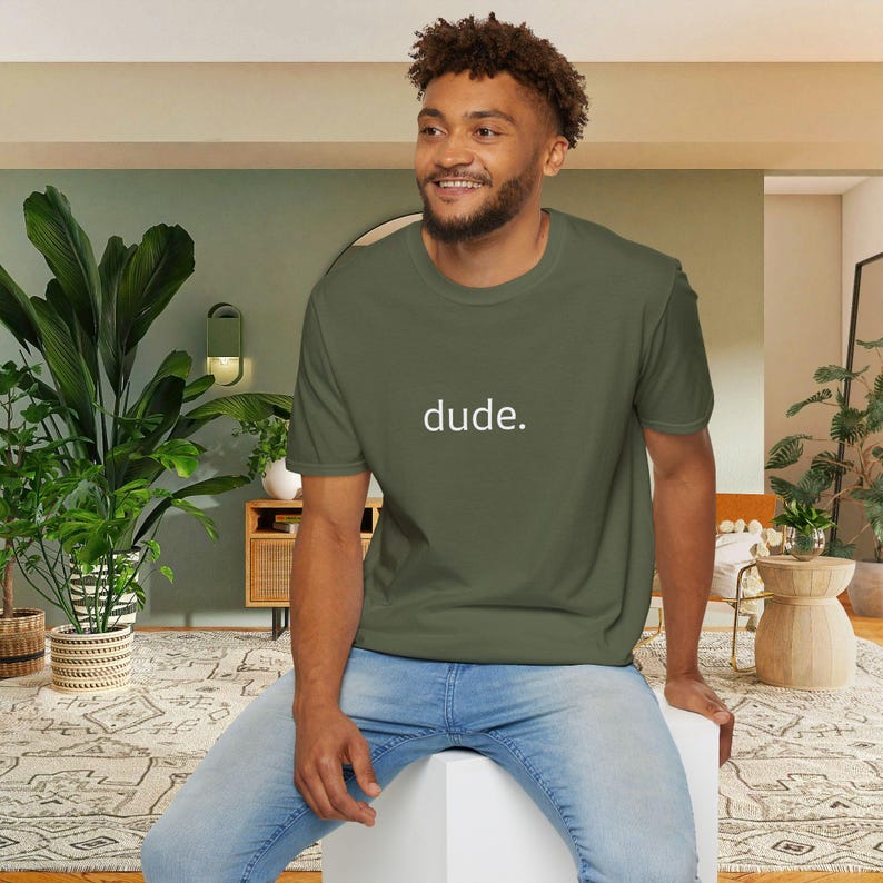 Black Cotton Crew Neck T-Shirt with "dude." Print – Casual Laid-Back Style image 8
