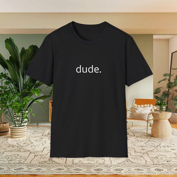 Black Cotton Crew Neck T-Shirt with "dude." Print – Casual Laid-Back Style