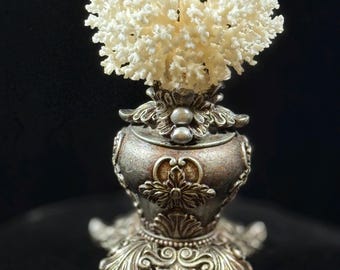 Baroque Lace Coral Display, Silver Tone Resin Base