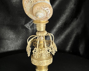 Carved Pearlized Turbo Shell Butterfly on Vintage French Brass Base