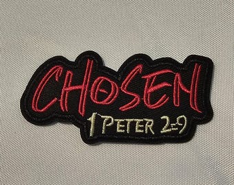 Chosen Embroidered Iron On Patch, 1 Peter 2:9 Christian Scripture Patch for Trucker Hats, Jackets, Tote Bags & Patch Parties