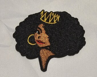 Écusson thermocollant brodé Black Queen Afro Puff, applique Melanin Girl pour vestes, chapeaux et sacs