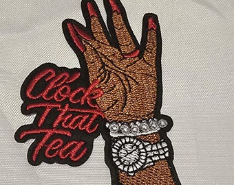 Écusson thermocollant brodé « Clock That Tea », écusson humoristique pour vestes, chapeaux et sacs