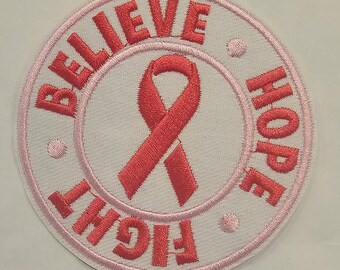 Croire. Espérer. Combattre. Écusson de sensibilisation, écusson brodé ruban rose, écusson de soutien aux personnes atteintes de cancer, écusson de sensibilisation pour veste, écusson thermocollant ou à coudre