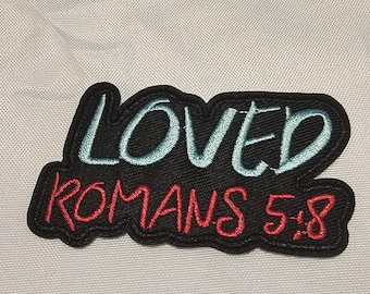 Écusson thermocollant brodé « Romains 5:8 », verset biblique chrétien, applique de foi