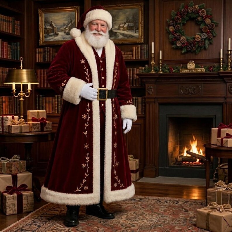 Halco Santa Suits Luxury Burgundy Velvet Santa Claus Costume Set, Men's Santa Suit and ...