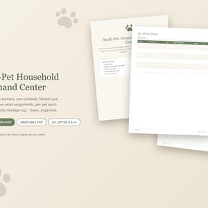 Agenda stampabile per più animali domestici, tabella di cura degli animali per la famiglia, tabella "Chi dà da mangiare al cane", programma delle faccende domestiche per animali domestici in PDF, centro di comando per animali domestici