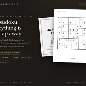 reMarkable 2 Sudoku – 600 Hyperlinked Puzzles, Tap Navigation (PDF Download)