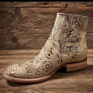 Men’s Western Cowboy Genuine Leather Square Toe Short Boots   082504