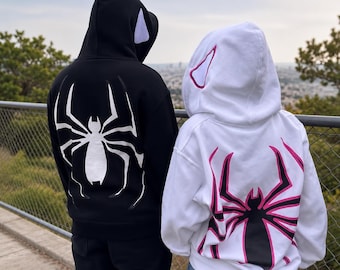 Bijpassende Spider Hoodie voor Koppels | Unisex Y2K Gothic Punk Trui met Rits | Harajuku Streetwear