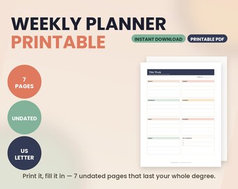 Undatierter Wochenplaner für Studierende, Prüfungs-Countdown, Gewohnheitstracker (PDF-Download)