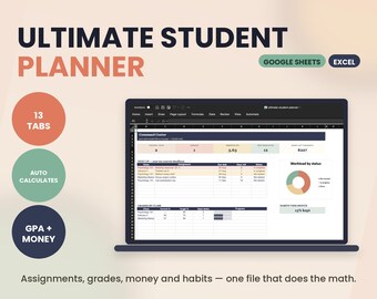 Planilha de Planejamento Estudantil Definitiva, Calculadora de GPA, Controle de Orçamento (Download Digital)