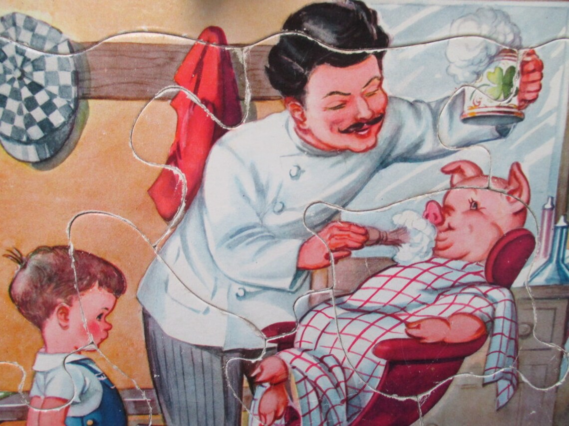 1950's Tray Puzzle Barber Shaving Pig Boy Watches Etsy Norway