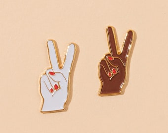 Peace Hand Enamel Pin | feminist lapel pin badge, blm, women's rights, party favor, cute gift