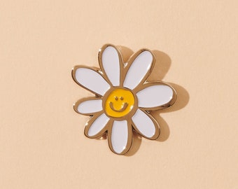 Happy Daisy Enamel Pin | 90s aesthetic, lapel pin badge, bag accessory, party favor, cute gift