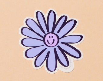 Happy Aster Flower Vinyl Sticker | cute floral smiley sticker