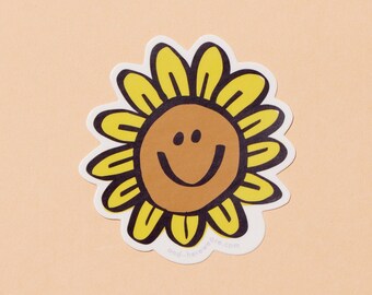 Happy Sunflower Vinyl Sticker | cute floral smiley sticker