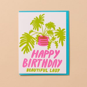 Plant Lady Letterpress Birthday Card plant friend birthday, plants for your bday, plant parent birthday, beautiful plant lady image 1