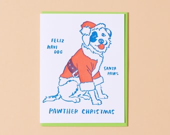 Pawther (Father) Christmas Letterpress Card | pet parent xmas, dog with santa hat card, adorable xmas card