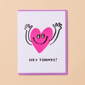 Wholehearted Thanks Letterpress Greeting Card thank you so much card, cute heart thank you card, heart smiley face image 1