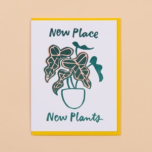 New Place, New Plants Letterpress Greeting Card new apartment, new home card, we moved, blank card image 1