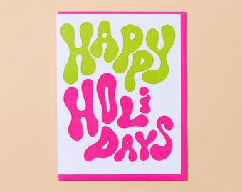 Bubble Holidays Letterpress Greeting Card | bubble lettering holiday card, happy holidays card, 70s lettering