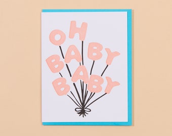 Baby Balloons Letterpress Greeting Card | baby shower, new mom, gift, sip and see, newborn, baby girl, blank card