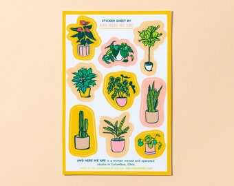 Plant Pattern Vinyl Sticker Sheet - Envelope Seals | plant parent stickers, mini plant stickers, plant lover sticker sheet