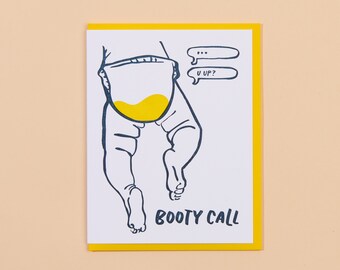 Booty Call Letterpress Greeting Card | baby shower, new mom, gift, funny, diaper, blank card