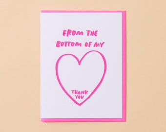 Bottom of my Heart Letterpress Greeting Card | thank you card, sweet thank you card, heart card, thanks card