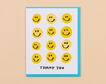 Smiley Thanks Letterpress Greeting Card | thank you, teacher appreciation, y2k, blank card