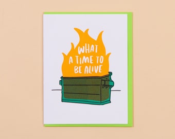 Dumpster Fire Letterpress Tarjeta de felicitación / tarjeta de simpatía, tarjeta cínica