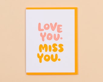 Love You. Miss You. Letterpress Greeting Card | missing you card, long distance relationship, thinking of you