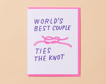 Ties the Knot Letterpress Greeting Card | world's best couple wedding card, gift, congratulations, blank card, simple