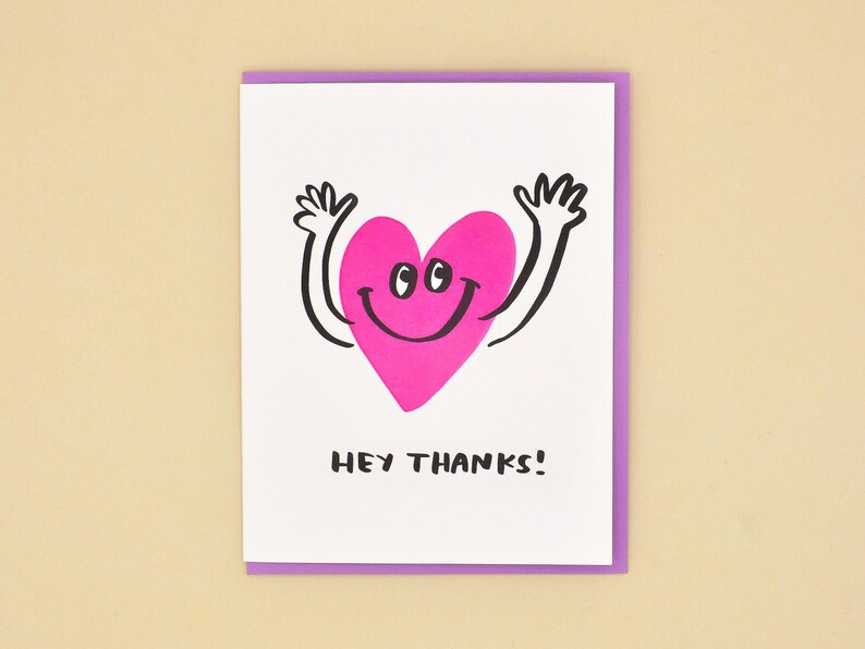 Wholehearted Thanks Letterpress Greeting Card thank you so much card, cute heart thank you card, heart smiley face image 7