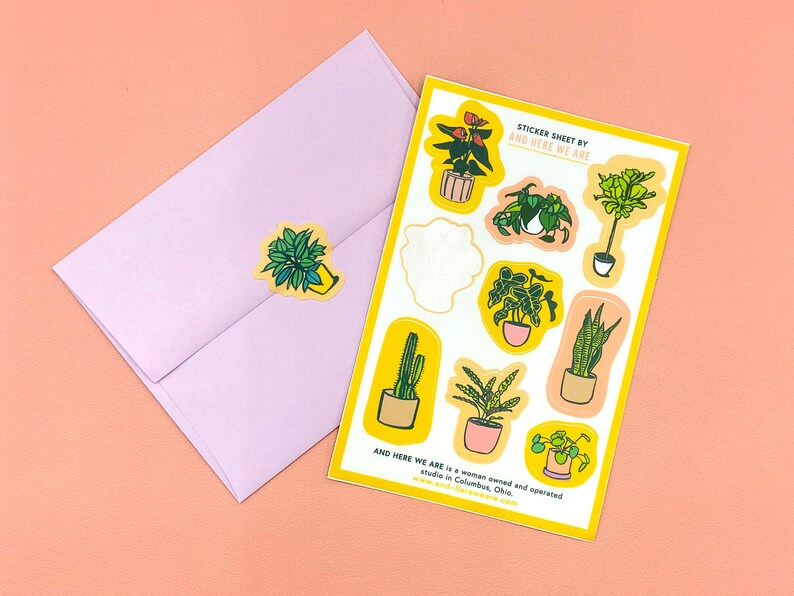 Plant Pattern Vinyl Sticker Sheet Envelope Seals plant parent stickers, mini plant stickers, plant lover sticker sheet image 3